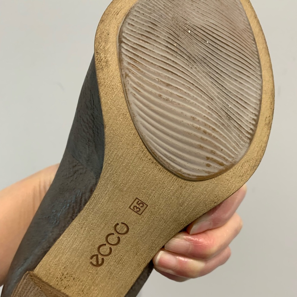 ECCO Grey Distressed Leather Round Toe Pumps - Block Heel - Size 5 - Picture 7 of 7